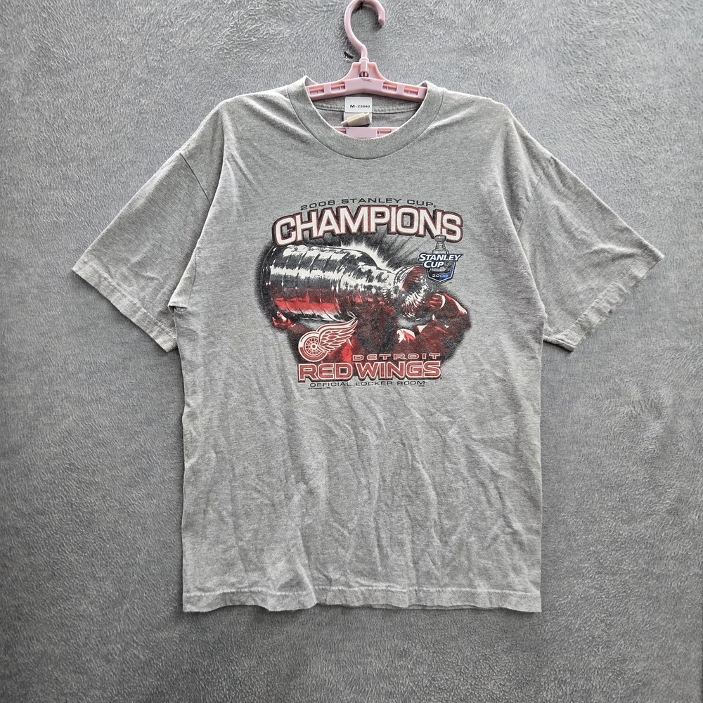 Detroit Red Wings Men Shirt L Gray Majestic Graphic Stanley Cup Team Y2K